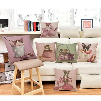KYYZROZZZ Pembe Köpek Kediler Pamuk Keten Yastık Kapakları Yastık Sandalye Araba Kanepe Yastıkları dekoratif kırlent Kılıfları Yastık Kılıfı