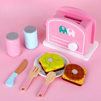 Ahşap Mutfak Oyuncak Oyna Pretend Simülasyon Ahşap Pişmiş Ekmek Kombinasyonu Sandviç Makinesi Bebek Öğrenme Eğitici Oyuncaklar