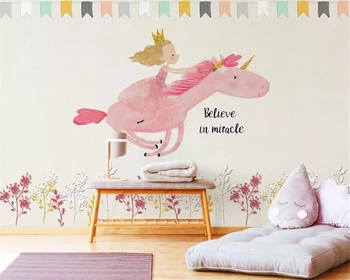 beibehang Fotoğraf duvar kağıdı Sıcak tatlı prenses unicorn çocuk odası arka plan duvar papel de parede 3d duvar kağıdı tapety