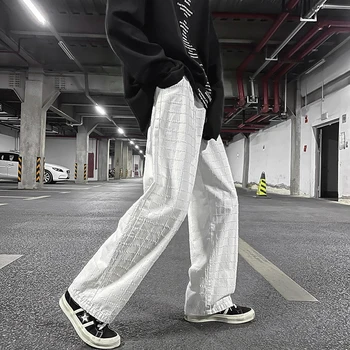 Bahar Ekose rahat pantolon Erkekler Moda Gevşek Hip Hop Paspas Pantolon Kore Erkek Çiftler Şık Yüksek Sokak Günlük Tüm Maç Pantolon