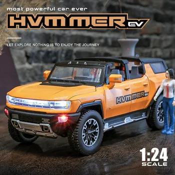 1: 24 Hummer EV SUV Off-Road alaşım kalıp döküm araba modeli ses ve ışık geri çekin araba koleksiyon çocuk oyuncak hediye