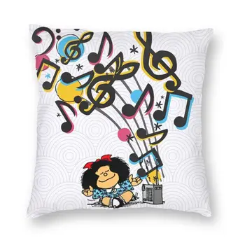 Renkli Mafalda Müzik Vintage minder örtüsü Kanepe Oturma Odası Çizgi Roman Manga Kare Yastık Kılıfı 45x45 Ev Dekor Dekorasyon