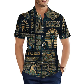 CLOOCL Moda erkek Gömlek Antik Mısır Firavun Desen 3D Baskılı Casual Gömlek Yaz Kısa Kollu Gömlek Erkekler ıçin Giyim