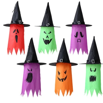 6 Adet Cadılar bayramı parlayan hayalet şapka dekor korkunç asılı hayalet dekor ışıkları, cadılar bayramı cadı şapka dekor ışık dekor için