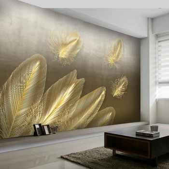 Duvar kağıdı Modern Minimalist 3D Soyut Altın Tüy Duvar İskandinav Tarzı Oturma Odası TV Zemin duvar tablosu Çıkartmalar Tapety
