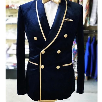 Tek Parça Kadife Blazer Kruvaze Şal Yaka Düğün Erkek Takım Elbise Ceket Balo Parti için Bir Balo İş Moda Ceket