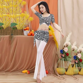 Oryantal Dans Uygulama Elbise Pantolon Kış Kadınlar için Bellydancing Eğitim Takım Elbise Kadın Leopar Desen Oryantal Dans Giyim