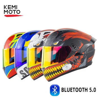 Motosiklet Kaskları Bluetooth uyumlu Tam Yüz DOT Onaylı Motosiklet Kasko Moto Capacete Kask Güneşlik Erkekler için
