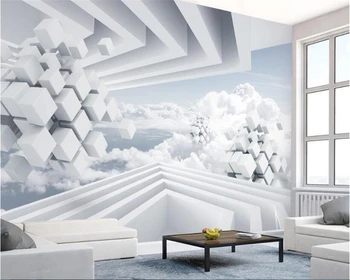 WELLYU papel de parede 3d duvar kağıdı 3D klasik duvar kağıdı üç boyutlu soyut uzay mavi gökyüzü beyaz bulutlar TV background3D