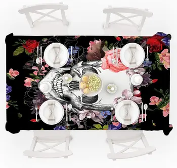 Kafatası Masa Örtüsü, Mutfak Yemek Masası Üst Dekorasyon için Su Geçirmez Polyester Kumaş Masa Örtüsü