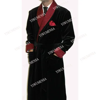 YİWUMENSA Şarap Kırmızı Sivri Yaka Kadife Uzun Kollu Palto Custom Made Sigara İş Balo Parti Törenlerinde Erkek Ceket Takım Elbise