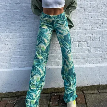 Bahar Yeni Stil kadın Avrupa Ve Amerikan Soyut Baskı Harajuku Düz Bacak Pantolon Pilili Sokak Pantolon