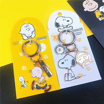 Snoopyed Başak Kawaii Metal Charlie Anahtarlık Sevimli Karikatür Japon Yeni Yıl Hediye Çift çanta anahtarlığı Kolye