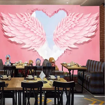 Milofi özel retro 3D pembe aşk melek kanatları takım arka plan duvar kağıdı duvar