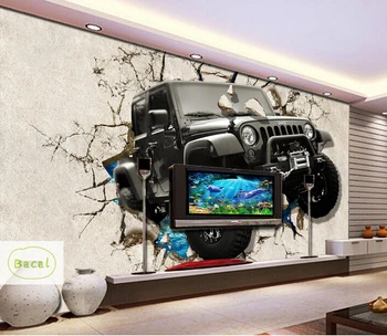Bacal Özel Fotoğraf Duvar Kağıdı 3D Stereoskopik Jeep Araba Kırık duvar resmi Oturma Odası Çocuk Yatak Odası Bar Dekoratif papel de pared
