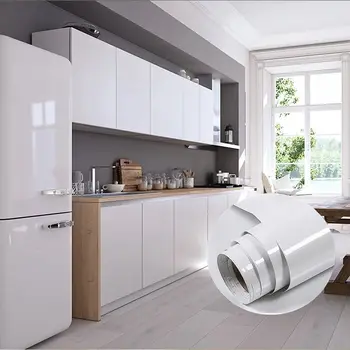 Parlak Beyaz DIY Dekoratif Film PVC Kendinden Yapışkanlı duvar kağıdı Mobilya Yenileme Çıkartmalar Mutfak Dolabı Su Geçirmez Duvar Kağıdı