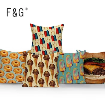 Dondurma Atmak Yastıklar Kişiselleştirilmiş Dekoratif Yastık Kapakları Burger İçecek Serisi Hediye Yastık Kapakları Keten Ev Dekor Yastıkları