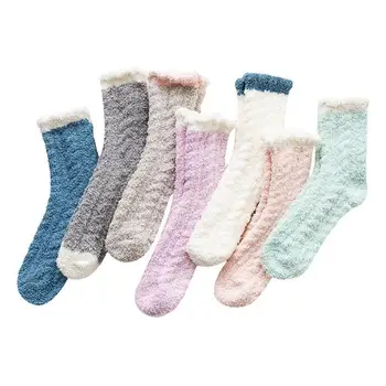 1 Çift Rahat Kabarık Bulanık Çorap Kış sıcak Peluş Çorap Soğuk Direnci Kadife Kalın Çorap Şeker Renk Pamuk Uyku Çorap
