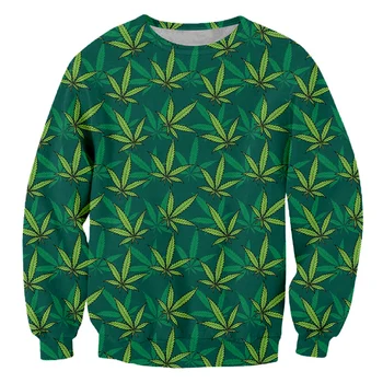 IFPD AB / ABD Boyutu Yeşil Yapraklar 3d Baskılı Erkek Tişörtü Harajuku Ot Rahat Moda Uzun Kollu Gömlek Komik artı boyutu Streetwear