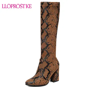 Lloprost ke 2020 yeni varış orta buzağı çizmeler kadın yılan sivri burun yüksek topuklu sonbahar kış moda Streç çizmeler kadın H636