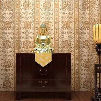 Çin Geometrik Duvar Kağıdı Rulo Vintage Kabartmalı Vinil Klasik Zen duvar kağıdı Oturma Çalışma Odası Otel Çay Evi Restoran