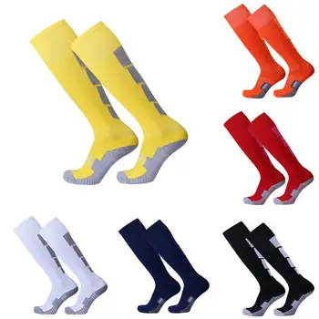 Spor Sıkıştırma Streç Çorap Erkekler Bacak Rahat Kabartma Çorap Futbol Futbol Düz Uzun Çorap Pamuk Diz Üzerinde Yüksek Çorap