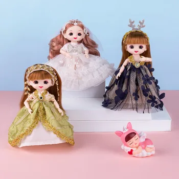 16cm Bjd Kız Giyinmek Prenses Bebek 13 Eklemler Hareketli Gülen Yüz Bebek Seti 3D Gözler 1/12 BJD Kız doğum günü hediyesi Süs Oyuncak