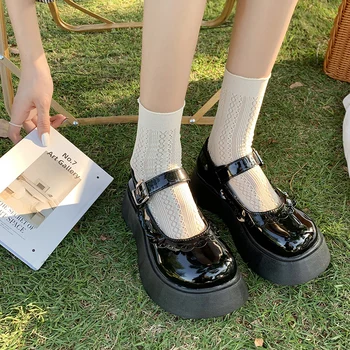 Japon Platformu Lolita pu ayakkabıları Yüksek Topuk 6cm Kadın Vintage Stil Retro Muffin Kalın Alt Kawaii Vintage Jk Üniforma Ayakkabı