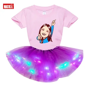 Kızlar yıldız ışığı etek yaz giysileri setleri Toddler bebek giyim 2 adet ışık LED Tutu elbise+t Gömlek moda çocuk giysileri çocuk