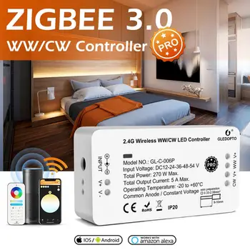 GLEDOPTO Pro WW / CW LED Şerit Denetleyici Zigbee 3.0 DC 12-54V Anahtarları ile Uyumlu Hub Köprü Alexa App Uzaktan Ses Kontrolü