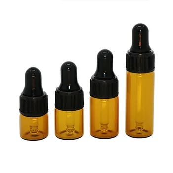 100 x En Kaliteli 1ml 2ml 3ml Mini Sevimli Amber Küçük Cam Damlalık Şişeler Kavanozlar uçucu yağ Parfüm küçük taşınabilir şişeler Şişeler