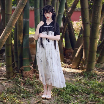 Kadın Hanfu Moda Tang Takım Elbise Baskı Askısı Şifon Siyah Cosplay Nefes Rahat Eğlence Çin Özellikleri 2022
