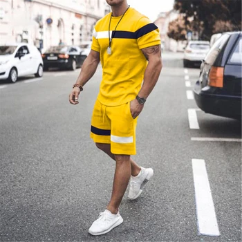 Erkek Yeni Yaz Patlama Takım Elbise Moda Rahat Minimalist spor tişört Kişiselleştirilmiş Spor Şort İki Parçalı Takım Elbise