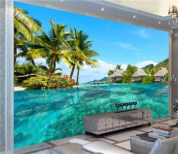 Özel 3D Fotoğraf Duvar Kağıdı HD Uzay Uzatma Maldivler Plaj Doğa Manzara Fotoğrafçılığı Oturma Odası TV Arka Plan duvar tablosu