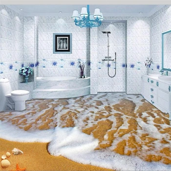 beibehang Özel döşeme 3d güzel deniz manzaralı plaj yayılan denizyıldızı kabuk 3D zemin üç boyutlu boyama 3D döşeme