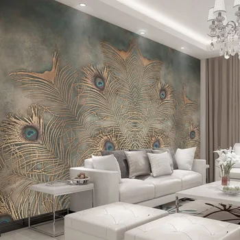 3d yüksek kaliteli modern moda fotoğraf duvar kağıdı lüks yeni Çin tarzı tavuskuşu tüyü duvar kağıdı oturma odası yatak odası için TV seti