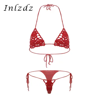 Kadın Tığ Erotik Iç Çamaşırı Takım Elbise Çiçek El Yapımı Hollow Out bikini seti Plaj Iki Parçalı Seksi Mikro Mayo Güneşlenme Mayo