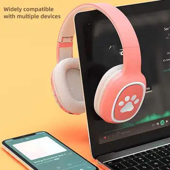 Kablosuz Kulaklık Sevimli Katlanabilir Destek TF Kart Bluetooth uyumlu Masaüstü Kulaklık Oyun için Mikrofon ile