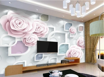 Özel 3D duvar kağıdı, pembe gül resimleri için oturma odası yatak TV arka plan vinil papel de parede