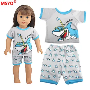 Oyuncak bebek giysileri Serin Sevimli Köpekbalığı Baskı Pijama 18 İnç Bebek T-shirt Şort günlük giysi Kızlar İçin Hediyeler