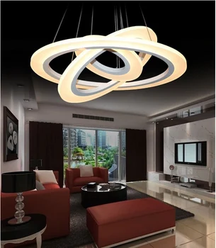 Süspansiyon LED avize, akrilik avize lamba yüzük yemek odası daire parlaklık ışıkları beyaz kaplama 110V 220V