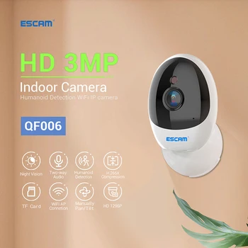 ESCAM QF006 HD 3MP İnsan Formu Algılama Hareket İzleme Sesli Alarm Bulut Depolama Gözetim Güvenlik Gece Görüş Kamera